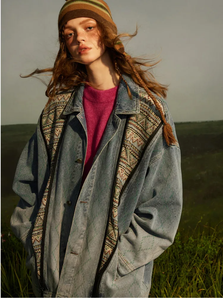 Женская джинсовая куртка в стиле пэчворк повседневная однотонная Свободная с