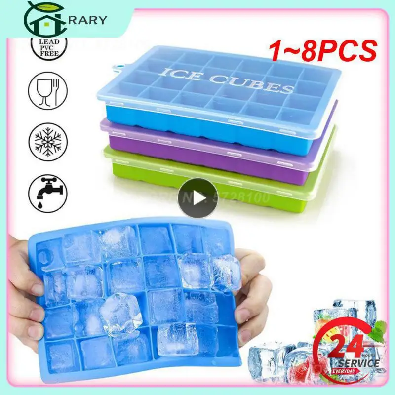 

1~8PCS Colors 24 Grids Small Fruits Mold Ice Maker For Making Silicone With Lid Eco-Friendly Cavity Tray Ice