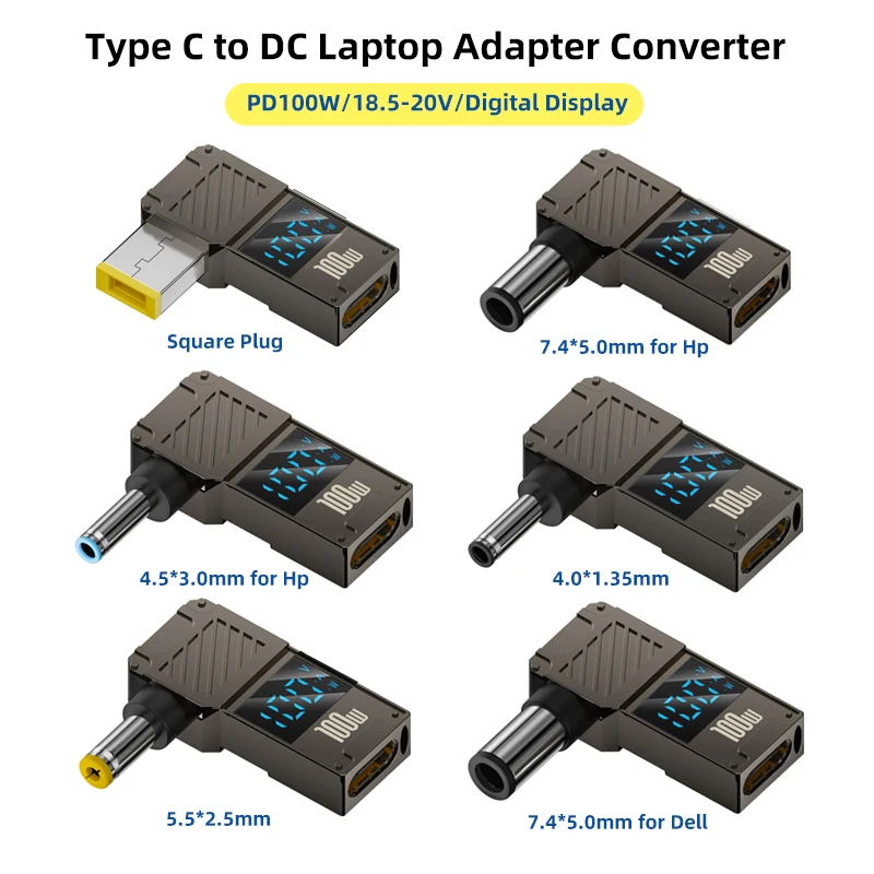 Фото Переходник PD100W Type-C на DC: USB-C (женский) на DC (мужской) разъем, адаптер питания для ноутбуков Lenovo, HP, DELL №1