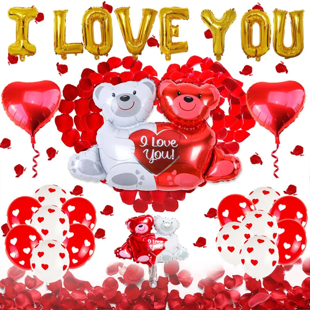 

Romantic I Love You Balloons Set Heart Confetti Ballons Anniversary Wedding Valentine Day Decorations for Party Love Red Baloon