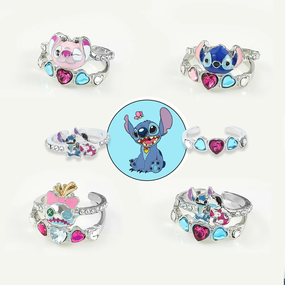 

Кольцо со стичем из мультфильма Disney, аниме-фигурка Лило, модное ювелирное изделие с изображением персонажа из мультфильма, двухуровневое По...
