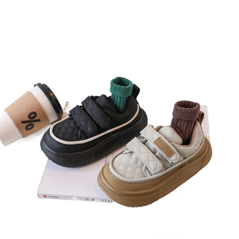 

Кроссовки Детские на толстой подошве, повседневная обувь для скейтборда, с липучками, белые