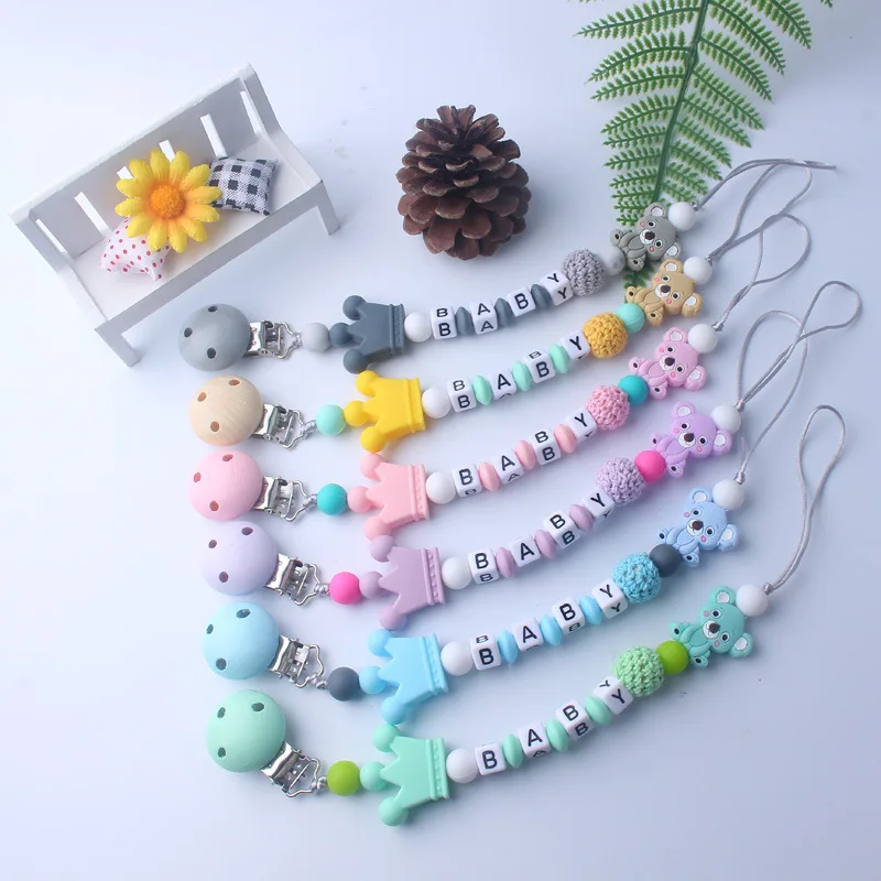 

Pacifier Clip Handmade Cartoon koala Chain Silicone Crown Holder Soother Baby Teething Toy Chew Gift Not Support Personalized