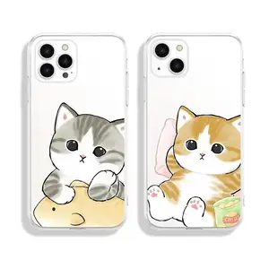 Cute Cartoon Cat Phone Case for iPhone 13 12 11 Pro Max X Xs Max XR SE 2020 8 7 6 Plus Clear Transparent Cover