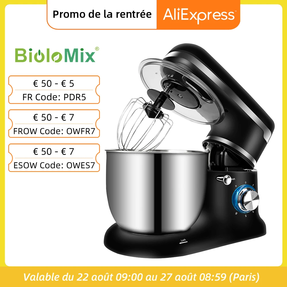 Миксер BioloMix кухонный с чашей из нержавеющей стали, 6 скоростей