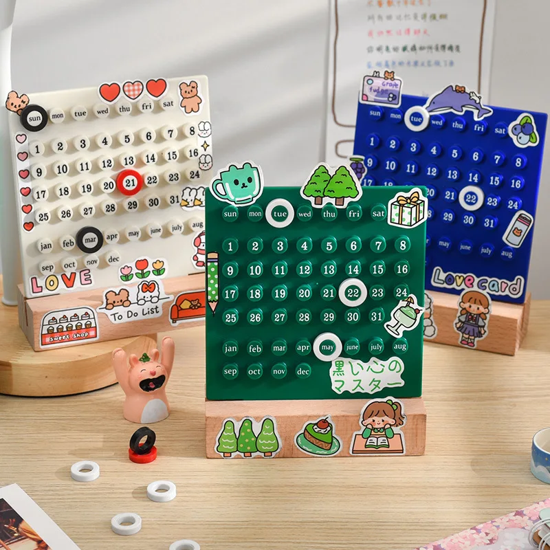 

Time Perpetual Desk Calendar Manual Acrylic Date Record Daily Planner Table Calendar Kawaii Desk Accessories Office Supplies