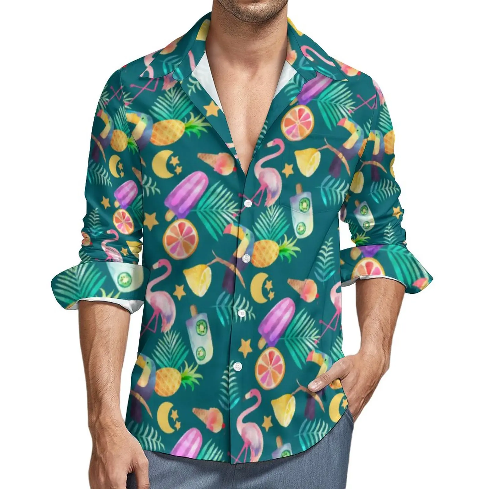

Yellow Pineapple Shirt Colorful Fun Tropical Casual Shirts Long Sleeve Custom Street Style Blouses Autumn Novelty Oversize Top