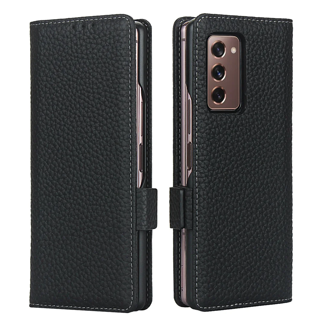 

Luxury Genuine Leather Case for Samsung Galaxy Z Fold2 5G Cover Retro Lychee Wallet Card Flip Case for Samsung Fold 1 Case