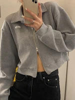 deeptown gray zip up hoodies women korean fashion oversize long sleeve white sweatshirts female y2k solid crop tops cardigan