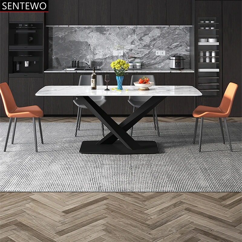 

SENTEWO Ltalian Marble Kitchen Dining Table With 6 Chairs Set Carbon Steel Frame Dinner Tables Chair Set Mesa Com 4 Cadeiras