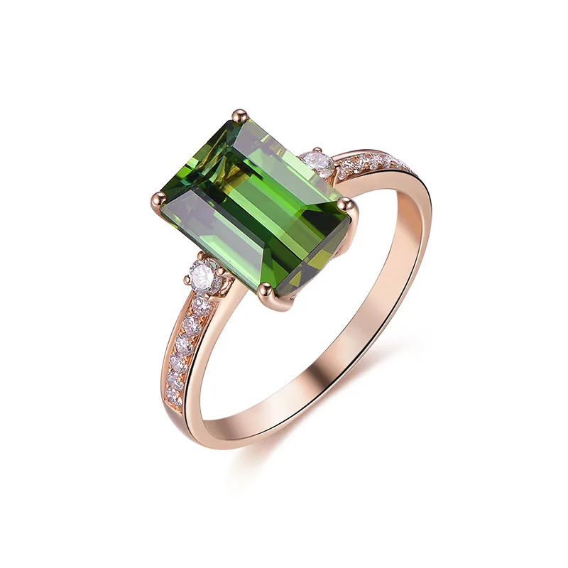 

14K Rose Gold Jewelry Emerald Ring for Women Fine Anillos De Wedding Bands Emerald Gemstone Origin 14K Rose Gold Anel Females