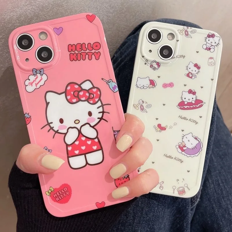 

Sanrio Hello Kitty милые Мультяшные женские мягкие чехлы для телефонов для iPhone 13 12 11 Pro Max XR XS MAX X 7/8Plus противоударный чехол