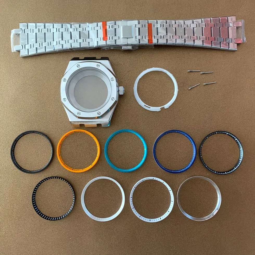 

41mm NH35 Watch Case Steel Band Inner Shadow Circle Sapphire Glass Watch Accessory Set for AP Royal Oak NH36 Movement Parts