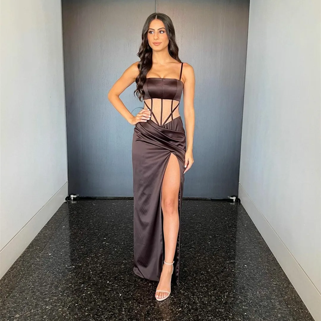 

Соблазнительные Длинные атласные вечерние платья с разрезом, женское официальное плиссированное платье до пола для выпускного вечера