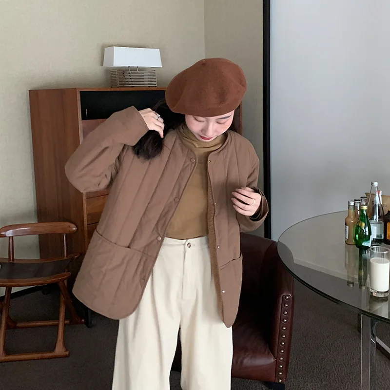 Literary and Artistic Leisure Has No Collar Thin Light Cotton Clothing Autumn Winter New Loose and Versatile Little Coat