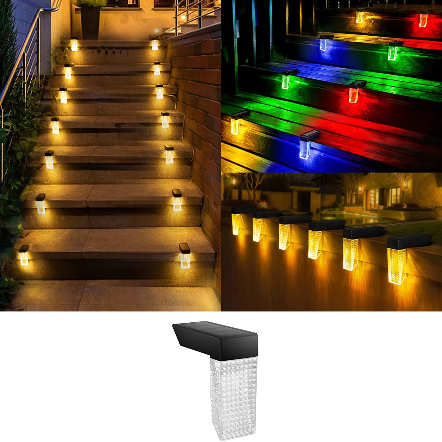 

Solar Outdoor Step Deck Light Waterproof Porch Pool Fence Stair Patio Yard Garden Railing 7 Color Changing Led Solar Lamp