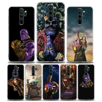 clear phone case for redmi 10c note 7 8 8t 9 9s 10 10s 11 11s 11t pro 5g 4g plus tpu case marvel anime hero thanos marvel
