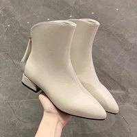 womens pointed toe rear zipper ankle boots thick sole womens high heels square heel fleece boots 2022 autumn and winter new