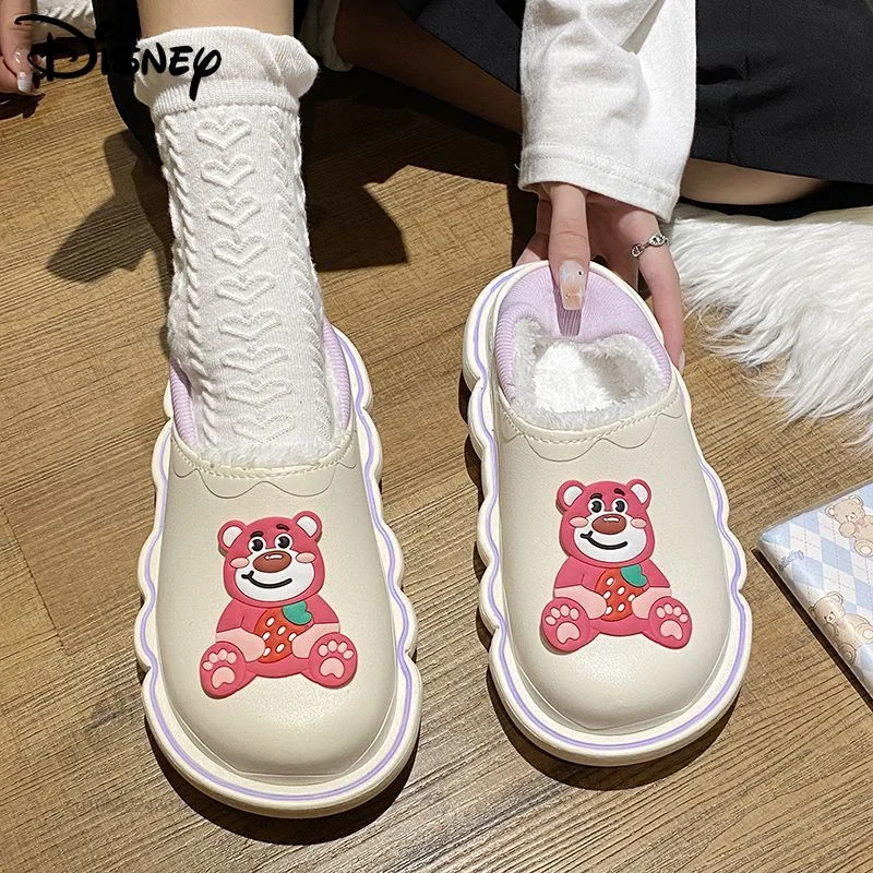 

Disney Cartoon Bear Lotso Cute Plush Shoes Women Home Cotton Slippwes Waterproof Korean Trend Indoor Flat Shoe Y2k Soft Slippers