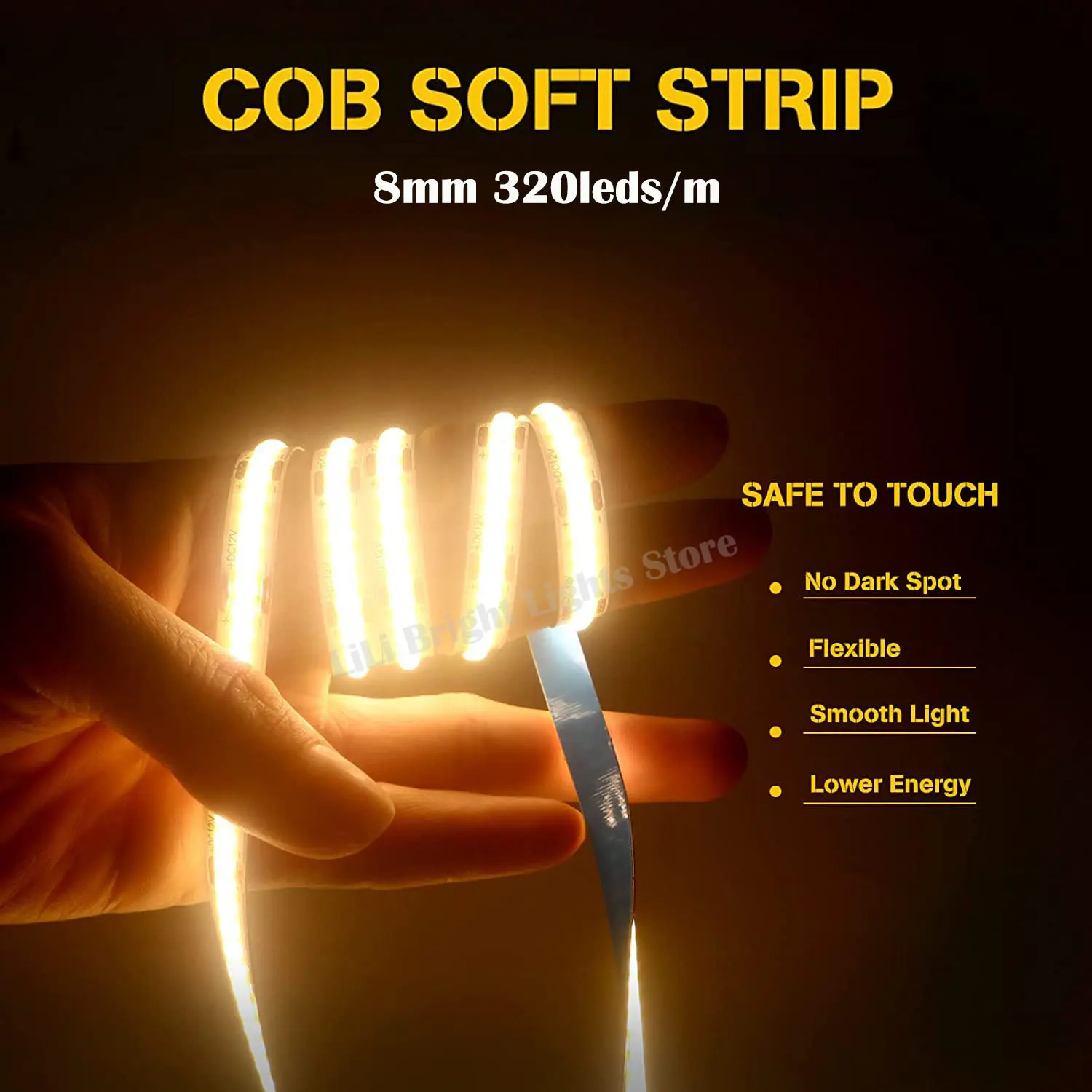 

Светодиодная лента с монолитным блоком светодиодов, гибкая лента высокой плотности, DC12, 320 светодиодов, 8 мм, теплый натуральный белый свет, д...