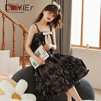 caiyier 2022 summer sling nightdress for women cotton bowknot sleeping dress leisure cute nightgown plus size m 3xl home clothes