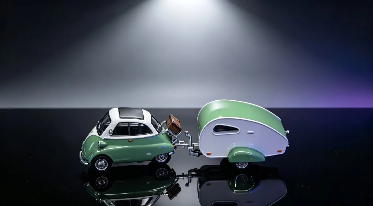 Фото В наличии: Коллекционная модель автомобиля Isetta 1:64, оригинальная зеленая, из сплава, игрушка для мальчика, подарок, статуэтка для комнатной коллекции №4