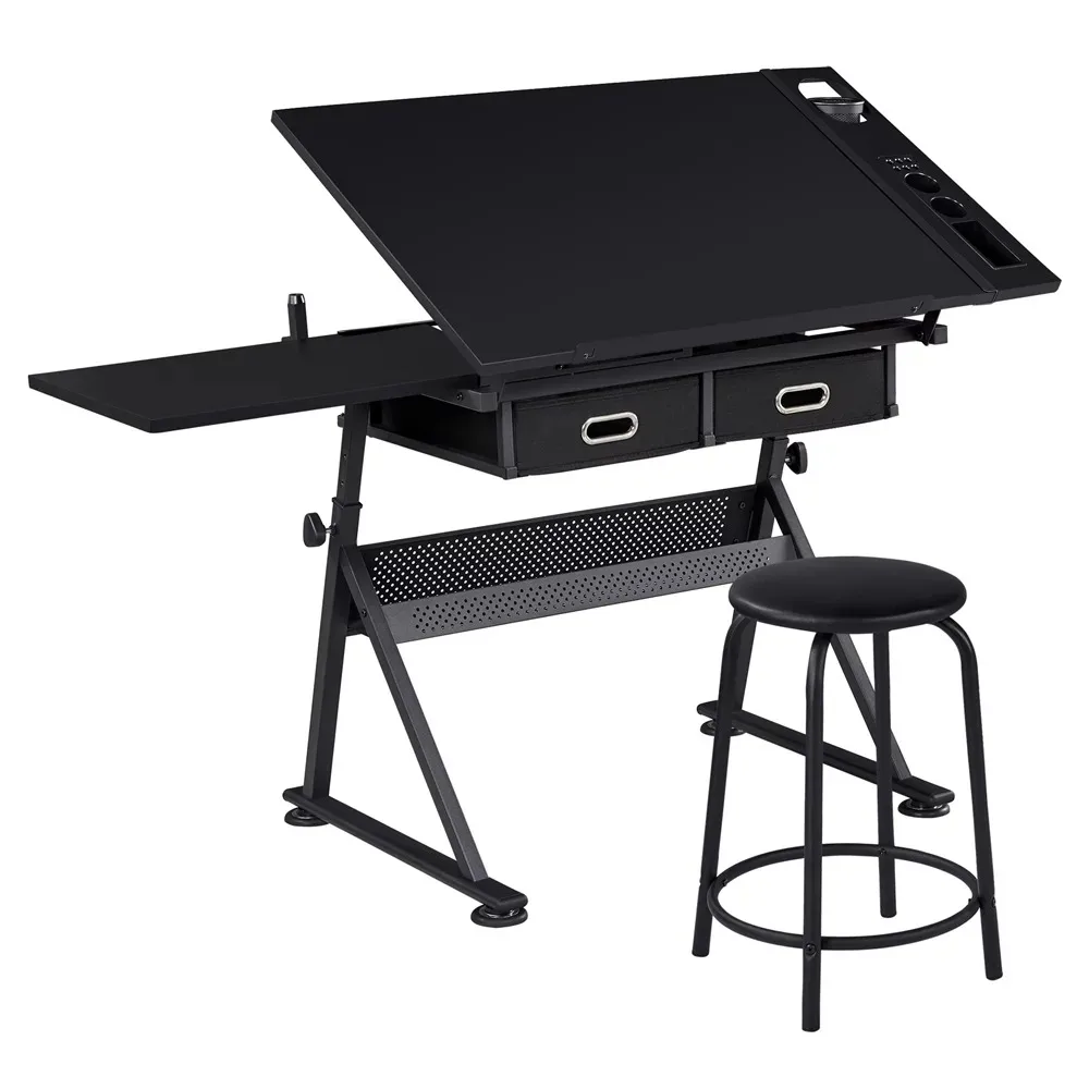 

Alden Design Adjustable Drafting Table with Stool, Black