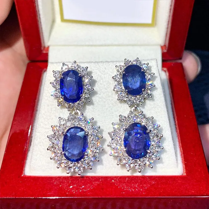 

2022 New Arrival Luxury Blue Color Blossoms Earrings for Women Anniversary Gift Jewelry Wholesale E7777