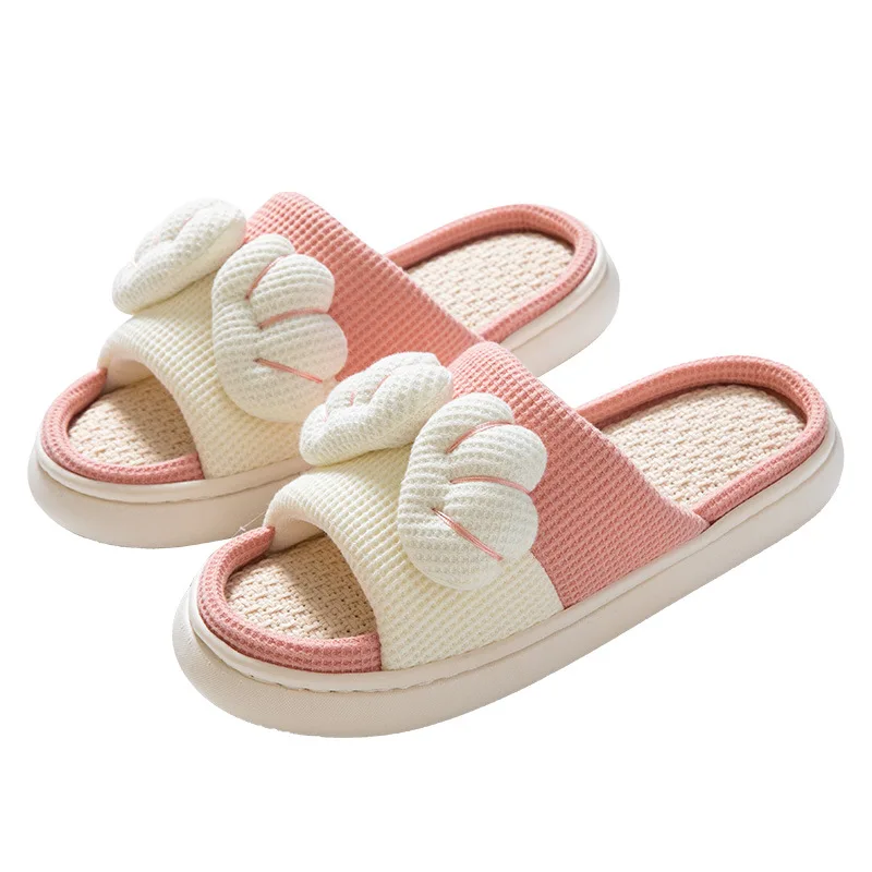 Winter Indoor Women Man Linen Slipper House Plush Soft Cotton Slippers Non-slip Floor Shoes Home Slippers Bedroom Cartoon Slides