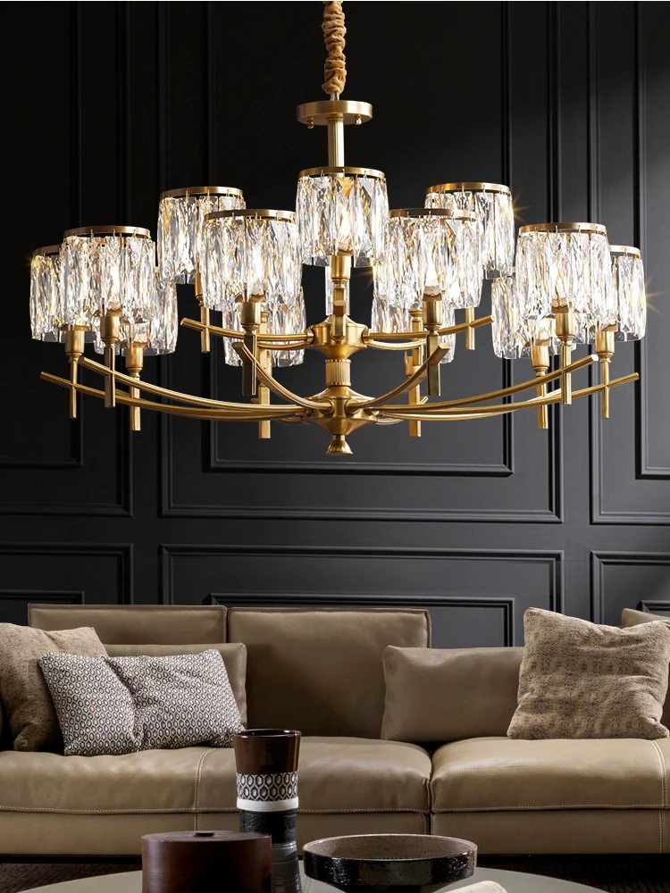 

2023 New Light Luxury Lamp in the Living Room Copper Post-Modern Simple Elegant Restaurant Chandelier American Stars Crystal