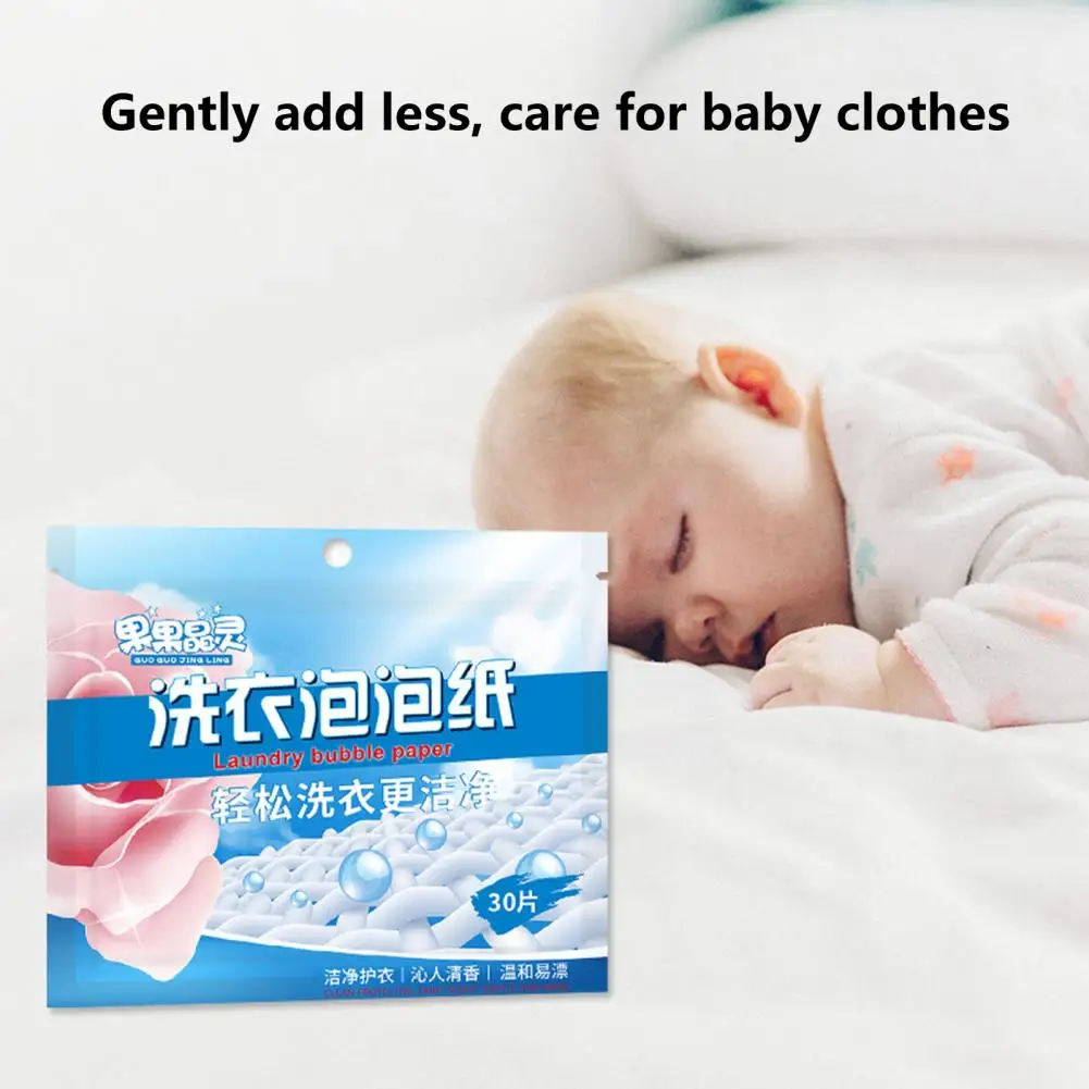 

30Pcs Eco-Friendly Laundry Detergent Sheet Dissolves Easily Dye Free Cream Eco-stripes Washing Detergent Paper Household Supplie