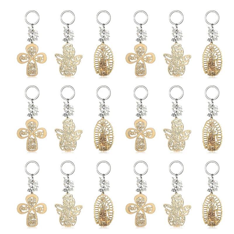 

18Pcs Baptism Favors Baby Baptism First Communion Party Favors Wooden Keychain Keyring For Baptism Christening Communion
