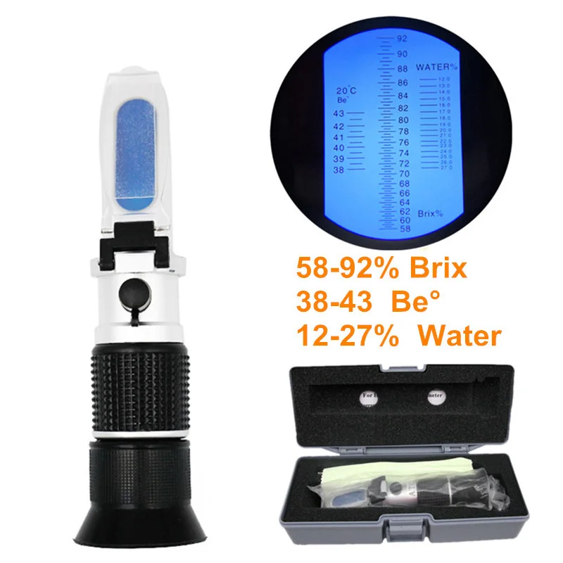 

Honey Handheld Refractometer Brix 58-92% Sugar Content Beekeeping ATC Refraction Sweetness Concentration Meter With Box