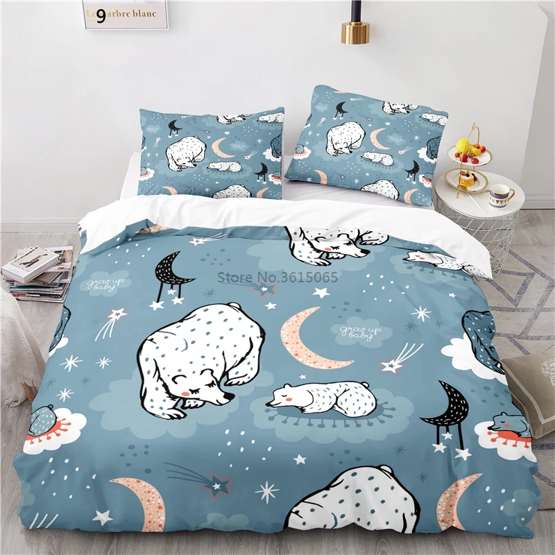 

Good Night Cartoon Bedding Set 3d Nordic Forest Bear Printed Bed Linen Bedclothes Duvet Cover Set Pillowcase Children Kids Gifts