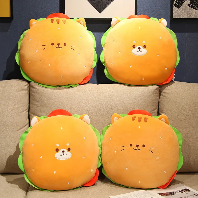 

Cartoon Simulation Hamburg Throw Pillow Creative Chai Dog Cat Bear Plush Toy Doll Children's Bed Doll