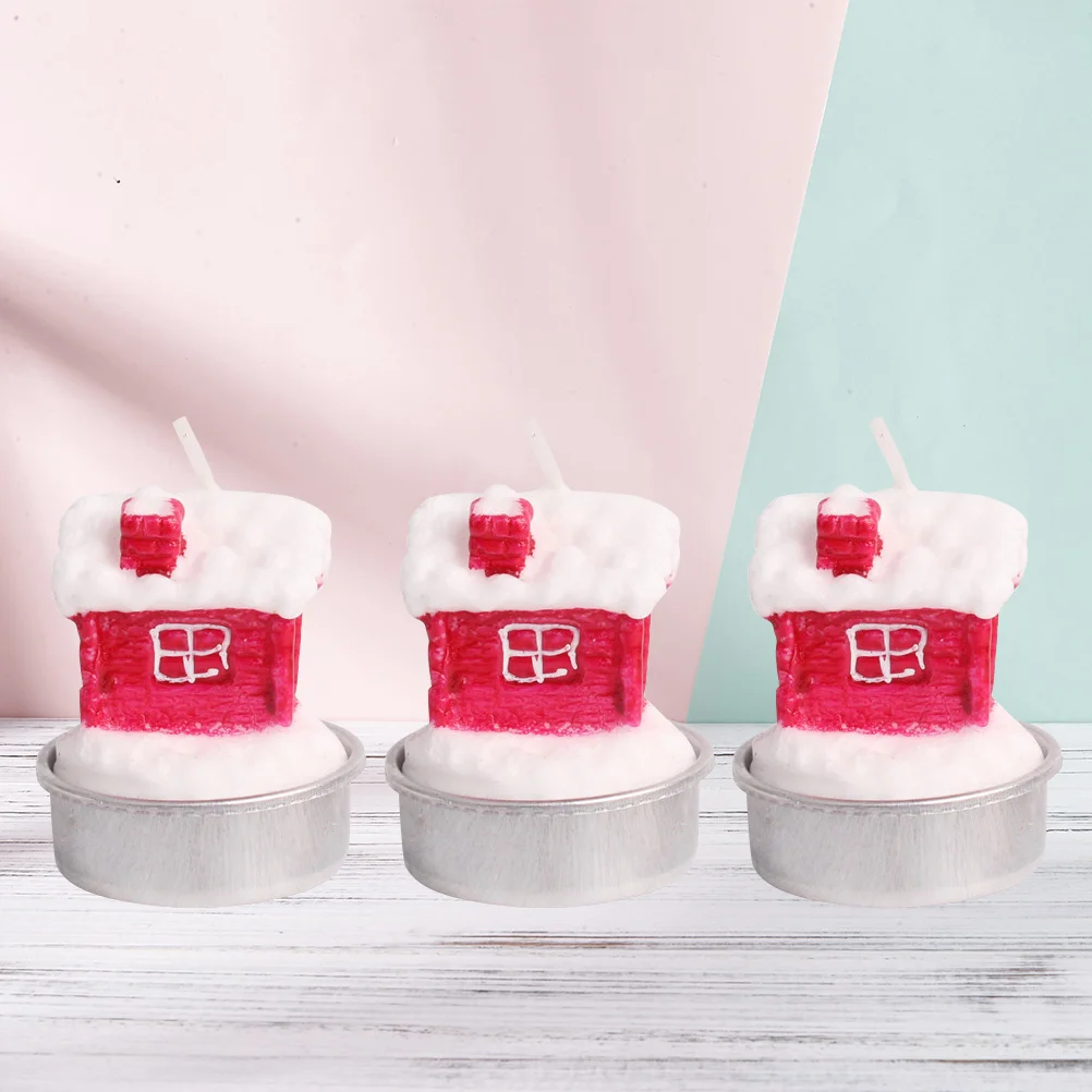 

3pcs Xmas Candles Delicate Cartoon Coloful House Table Decorations Store Decor for Home Showcase Party