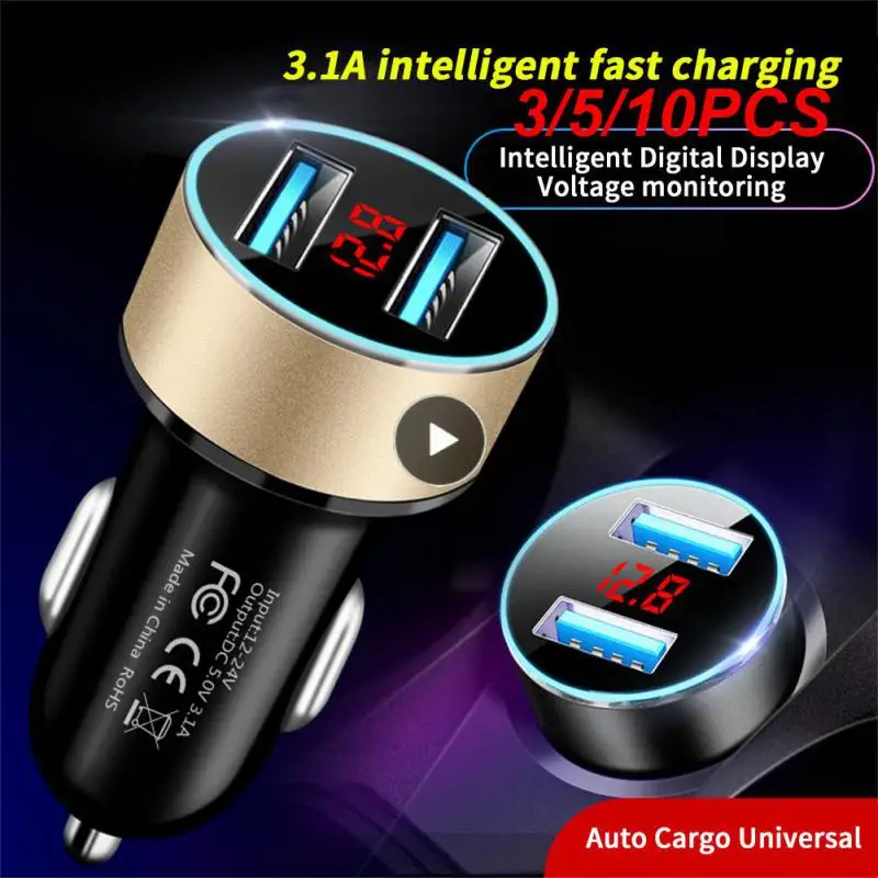 

3/5/10PCS Dual Usb Car Charger Adapter Qc3.0 Cigarette Lighter Pd Digital Display Car Charger Fast Charge One Drag Two