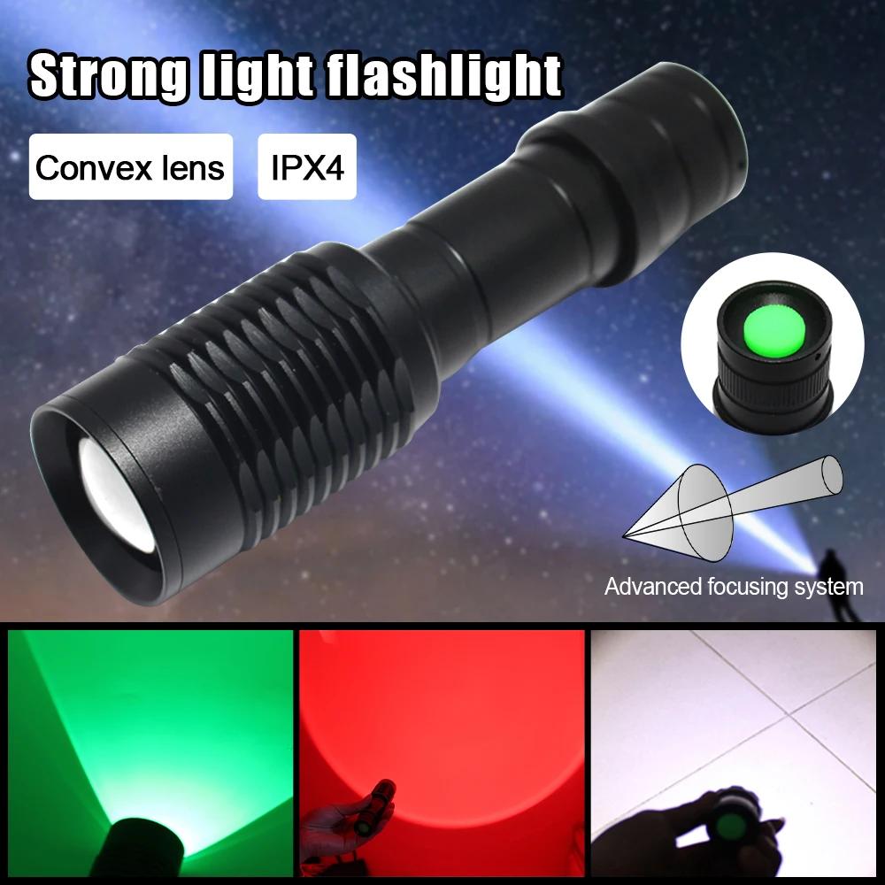 

Tactical Green/Red/White Long-range LED Hunting Flashlight Waterproof Bright Torch Outdoor Camping Hunting Lamp Power by 18650