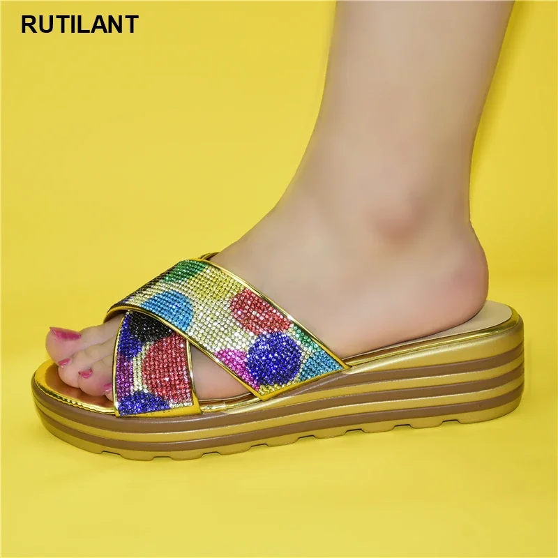 

Latest Design Italian Women Wedding for Party Heels Elegant Shoes Slippers 2023 Summer Woman Slipper African Wedding Shoes