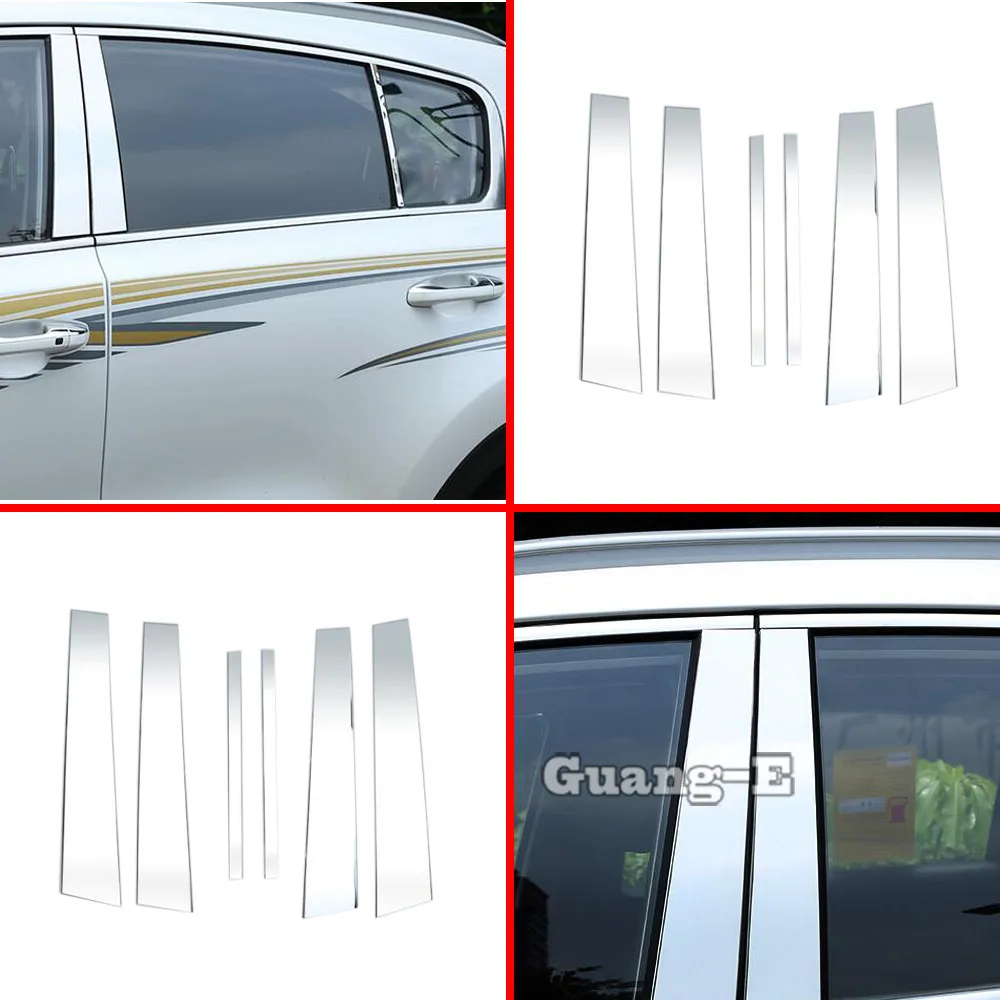 

For Kia Sportage KX5 2016 2017 2018 Car Body Cover Stainless Steel Glass Window Garnish Pillar Middle Column Trim Hoods 6PCs