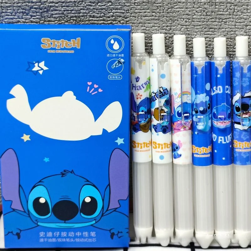 Гелевые Ручки Disney Stitch 12/24 Шт. Быстросохнущие 0 5 Мм С Тонкими Чернилами Черные