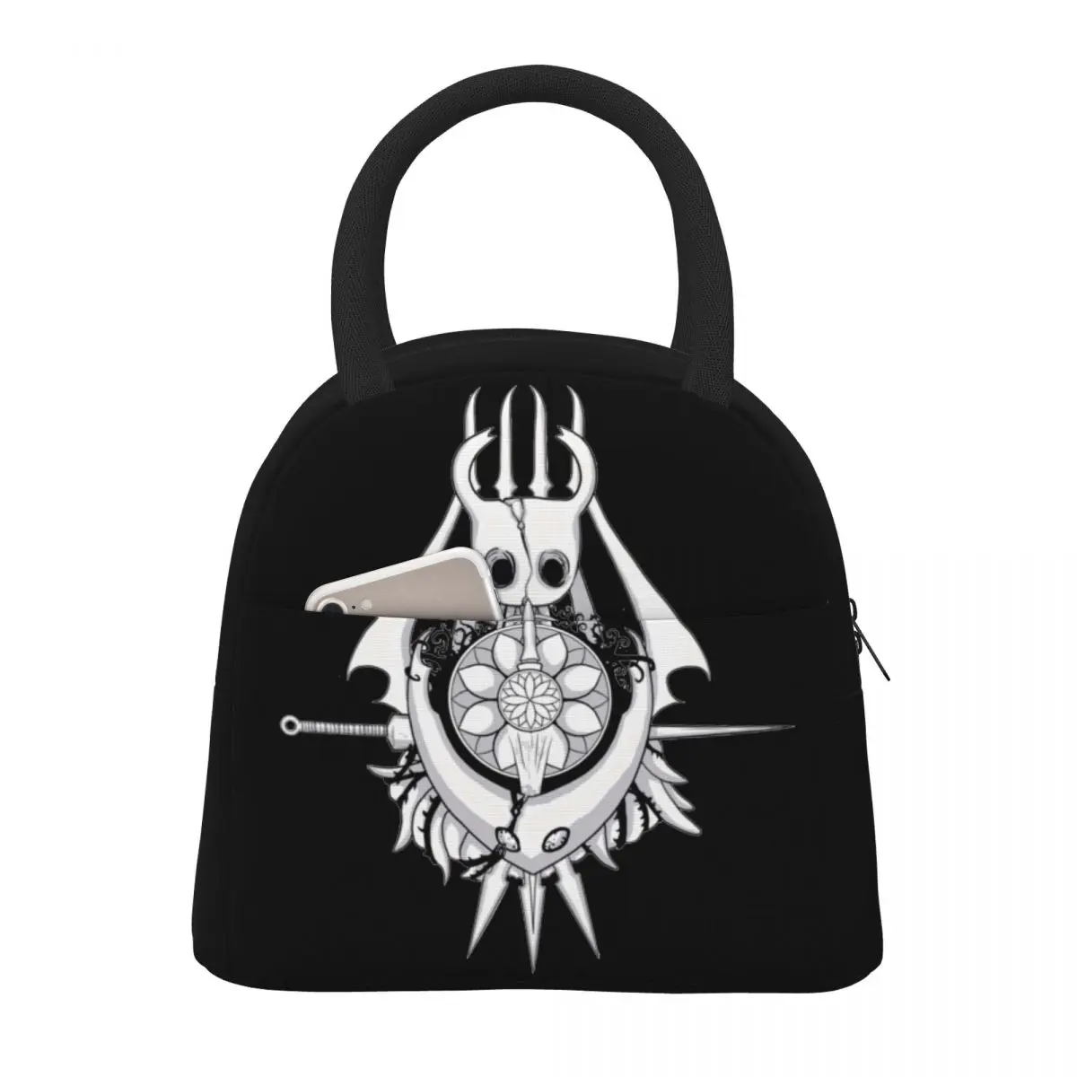 

Lunch Bag for Men Women Hollow Knight Insulated Cooler Portable School Skull Video Game Oxford Tote Handbags
