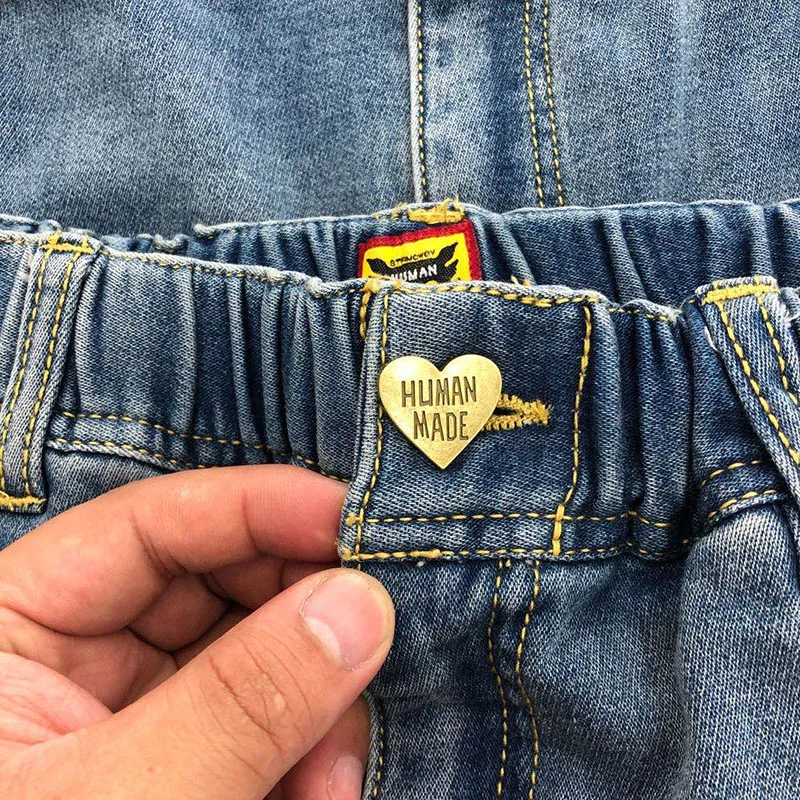 Human Made Knee Length Shorts Washed Do Old Cotton Knit Denim Men Women 1:1 HUMAN MADE Jeans Shorts