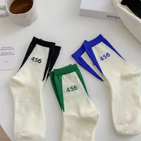 minimalist japanese style harajuku letter printed socks woman fashion cotton medium tube long socks solid color kawaii socks
