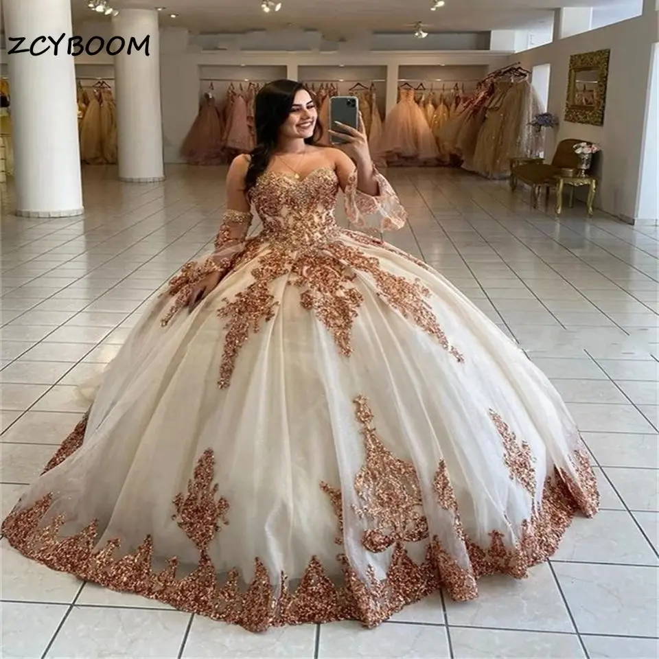 

Luxury Exquisite Embroidered Off The Shoulder Formal Party Gowns Sweetheart Detachable Sleeves Birthday Quinceanera Dresses