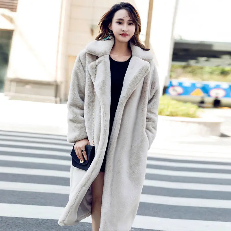 Overcoat Women's medium long autumn and winter mink coat Women's new thickened coat loose