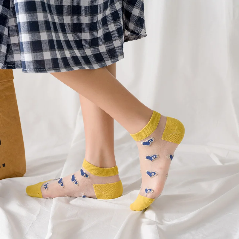 Women Socks Female Summer Thin Heart Patchwork Ankle Socks  Cute students Colorful Girls Students Lovely Socks