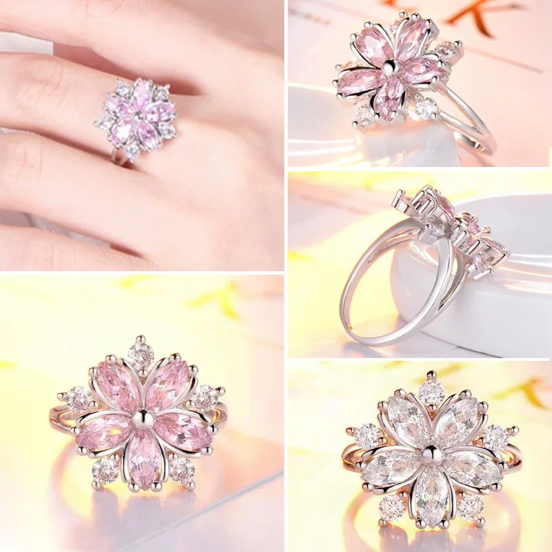 

Elegant Shiny Flower Flower Shaped Crystal Ring with Dazzling AAA Cubic Zircon Rhinestone for Women Party Wedding Jewelry