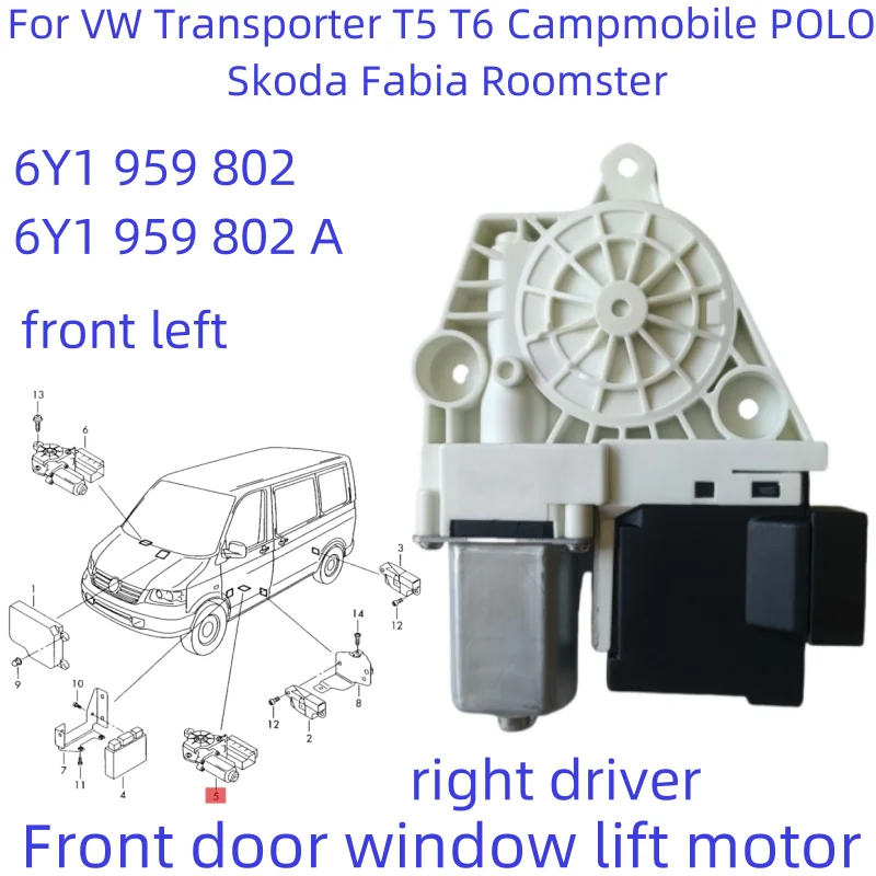 

6Y 2959802 Мотор стеклоподъемника для VW Transporter T5 T6 Polo Campmob Skoda Fabia 6Y 1959802 6Y 1959802 передний левый передний правый новый