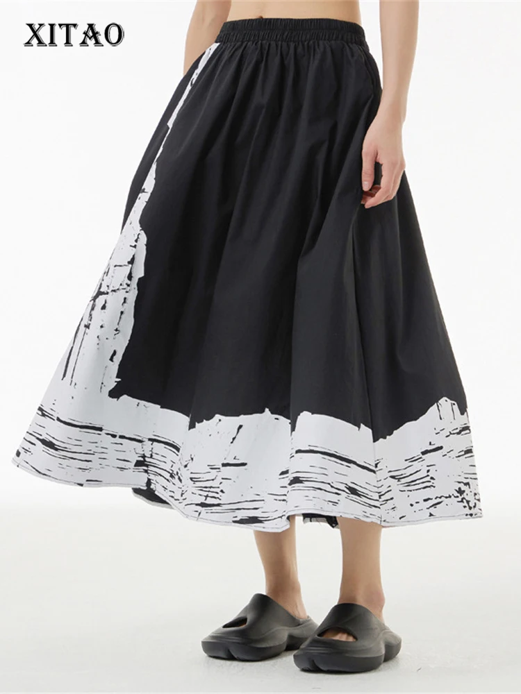

XITAO Hit Color Skirt Women Fashion New Goddess Fan Casual Style Print Pattern 2023 Summer Minority Loose Skirt WLD16685